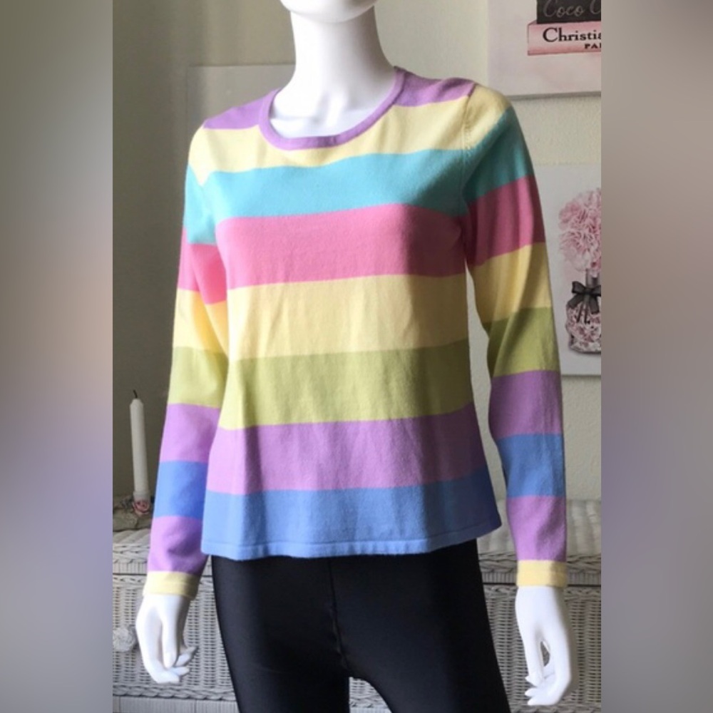 Chadwick’s Vintage Crewneck Pullover Top long sleeve Knit Rainbow colors size M